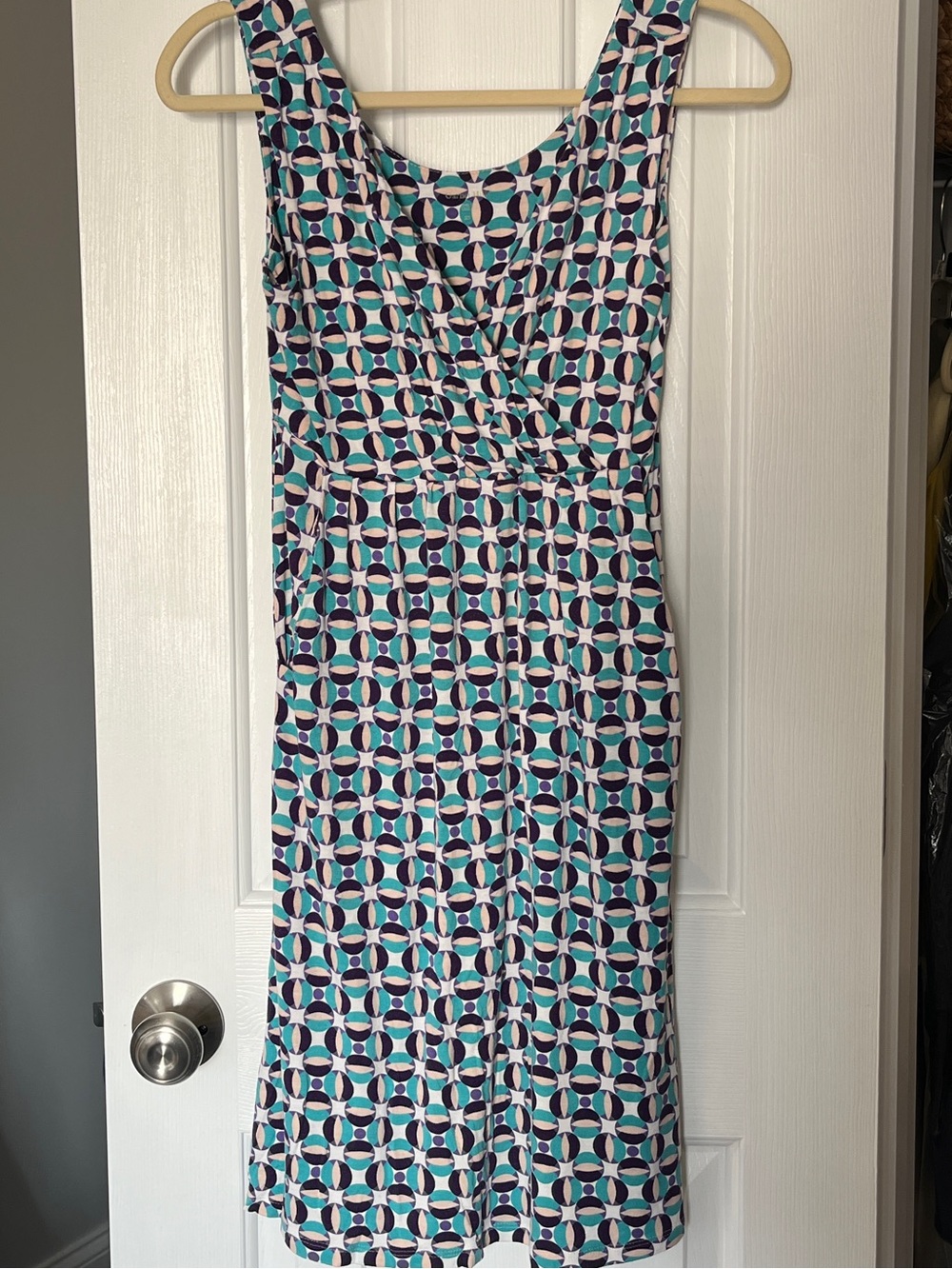 Garnet Hill Sleeveless Geometric Print Dress in Teal & Purple